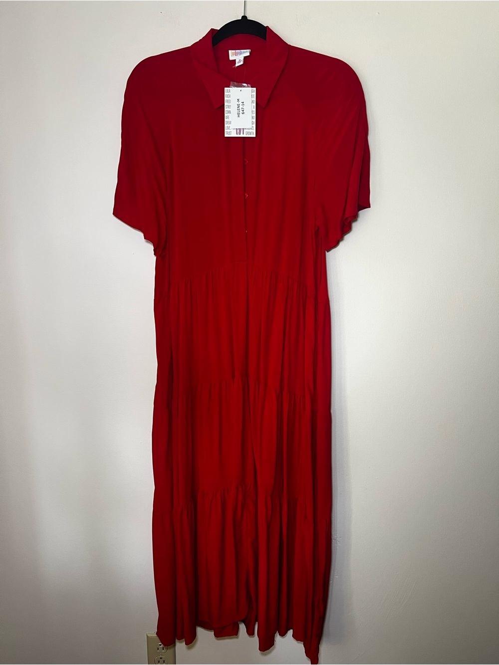 LuLaRoe Helene Red Tiered Button-Front Midi Dress - Picture 1 of 3